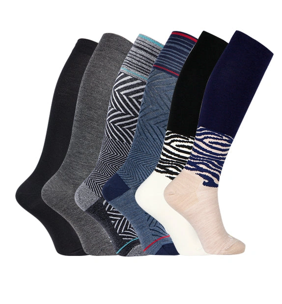 Zebra Striped Compression Socks: Luxurious Merino Wool - 6 Pack, Ultimate Comfort!